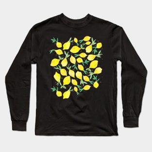 Whimsical Lemon Scatter Pattern - Hand Painted Watercolor Long Sleeve T-Shirt